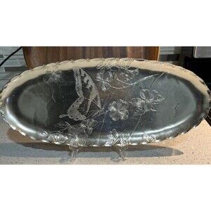Vintage Arthur Armour BUTTERFLY & DOGWOOD Hammered Aluminum  Serving Tray